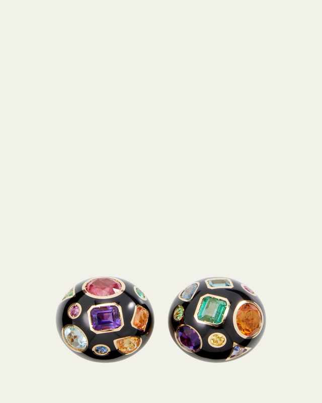 Fulco Black Enamel Precious and Semi-Precious Earclips